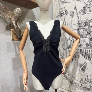 Free People Black Lace Bodysuit XL